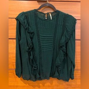Free People Lace Top in Size M, forest green color.